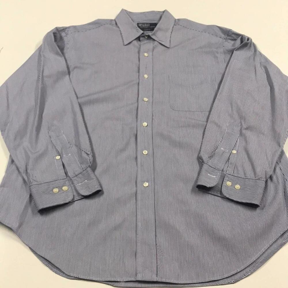 RALPH LAUREN POLO Mens 17 Blue Stripe Dress Shirt - Picture 2 of 3